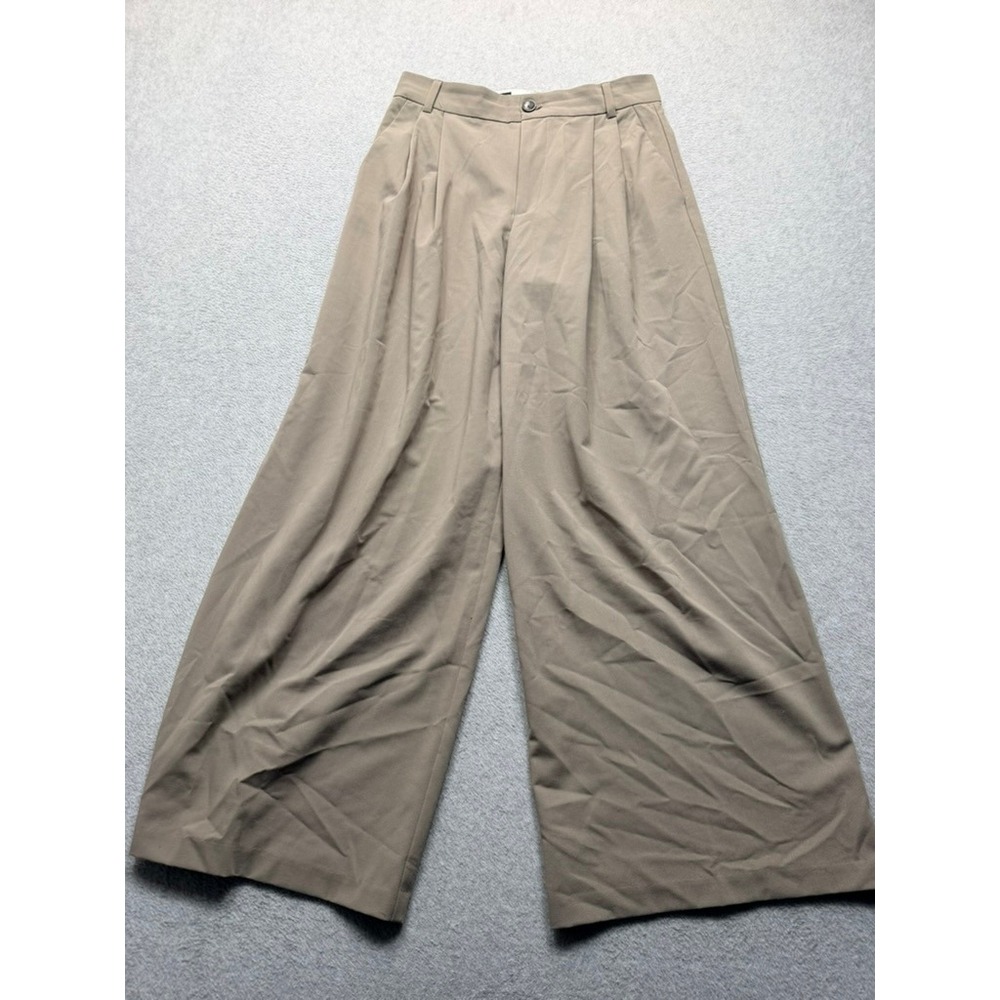 Zara Womens Taupe Brown High Waisted Wide Leg Pleated Trousers Dress Pants